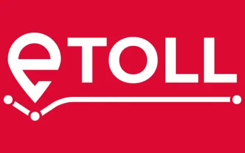 Logo e-TOLL na czerwonym tle.