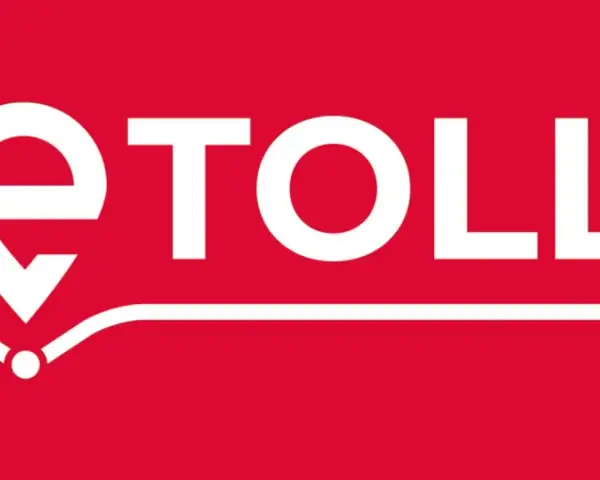 Logo e-TOLL na czerwonym tle.