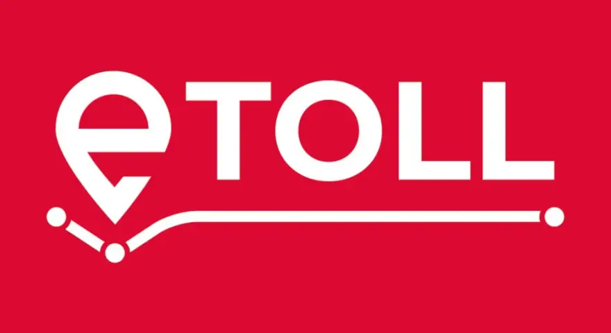Logo e-TOLL na czerwonym tle.