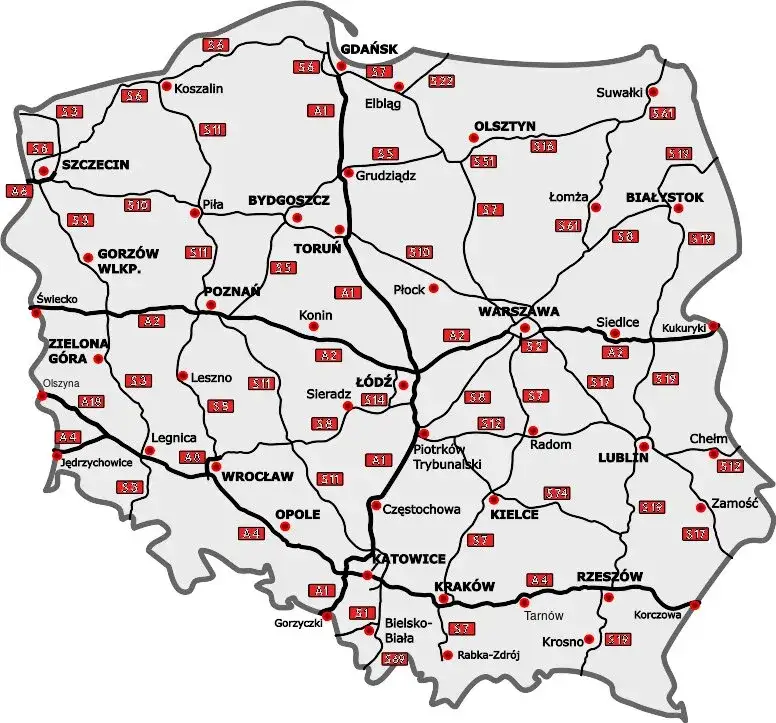 Mapa trasy do Gdańska z głównych miast Polski opłaty autostradowe